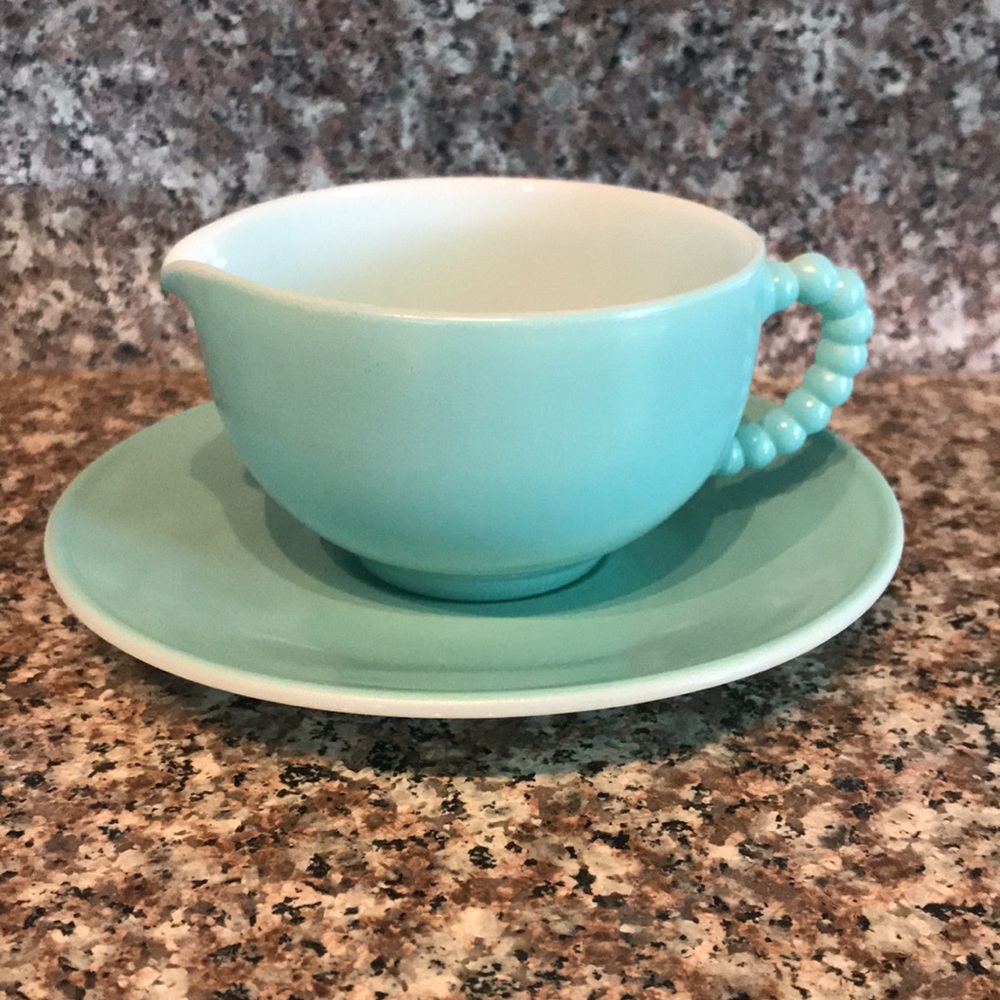 Hazel Atlas Blue Aqua Creamer Cup and Saucer Plate - Picture 4 of 7